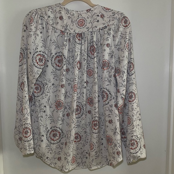 ANN TAYLOR Long Sleeve VNeck Boho Blouse Size M Creme, Gray, Burnt Orange Floral - Picture 5 of 10